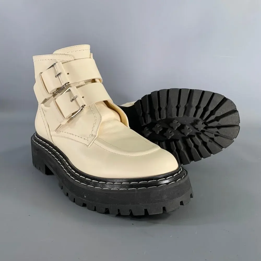 PROENZA SCHOULER Size 9 Cream Black Leather Calf Buckle Boots - Picture 5 of 10